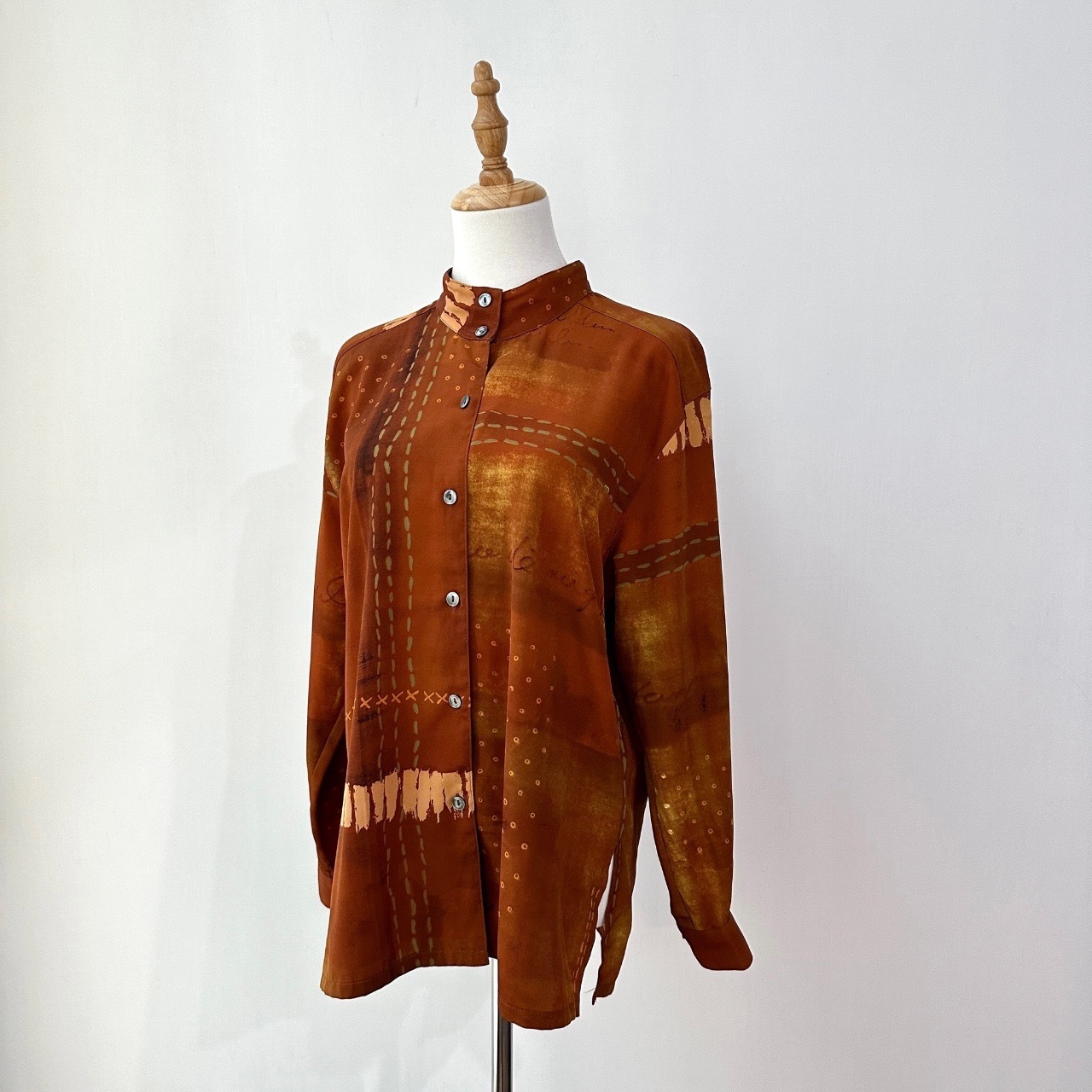 日本製啡色考古風立領上衣