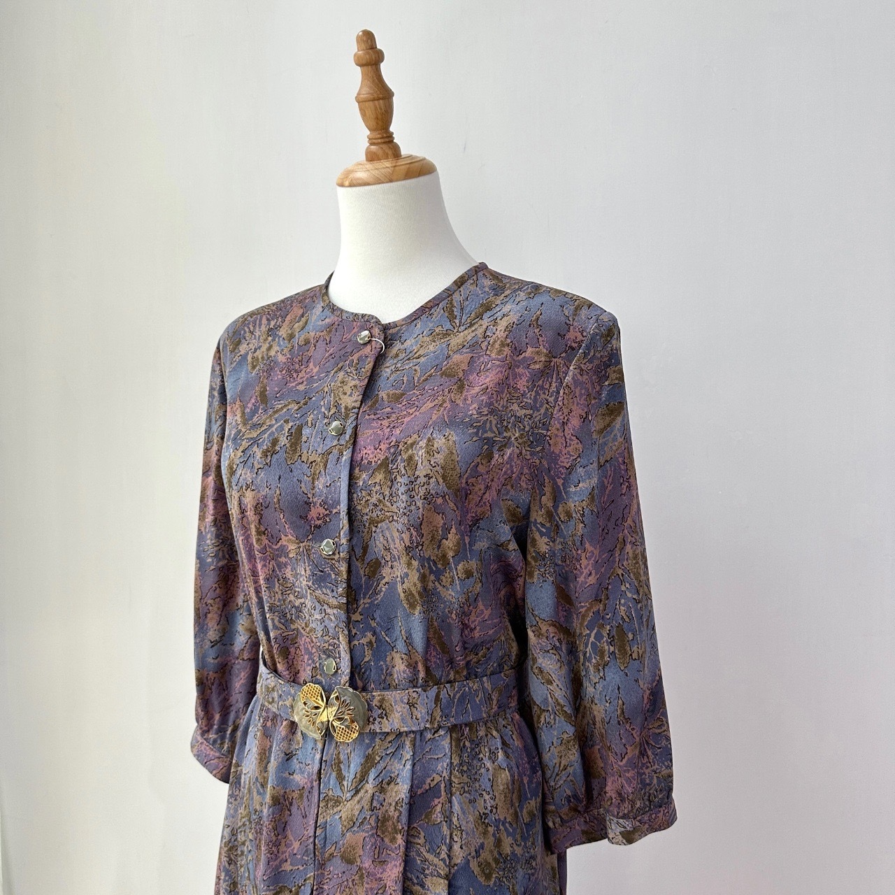 日本製漸變紫藍色葉枝和服布連身裙