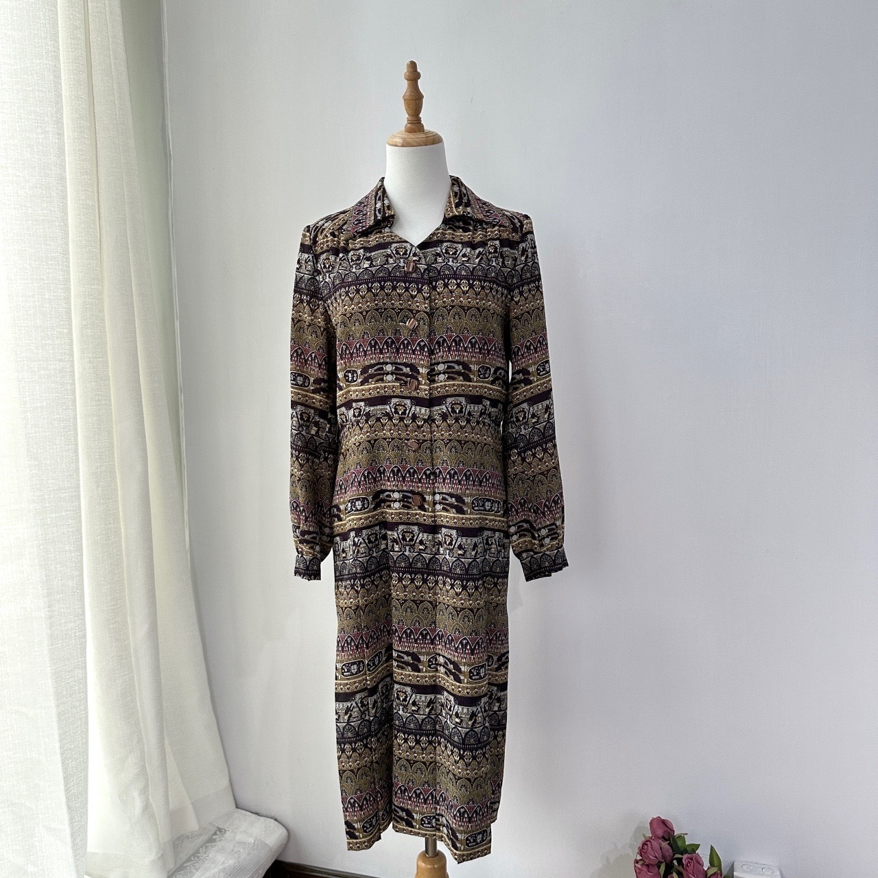 紫色古埃及壁畫圖騰長袖連身裙