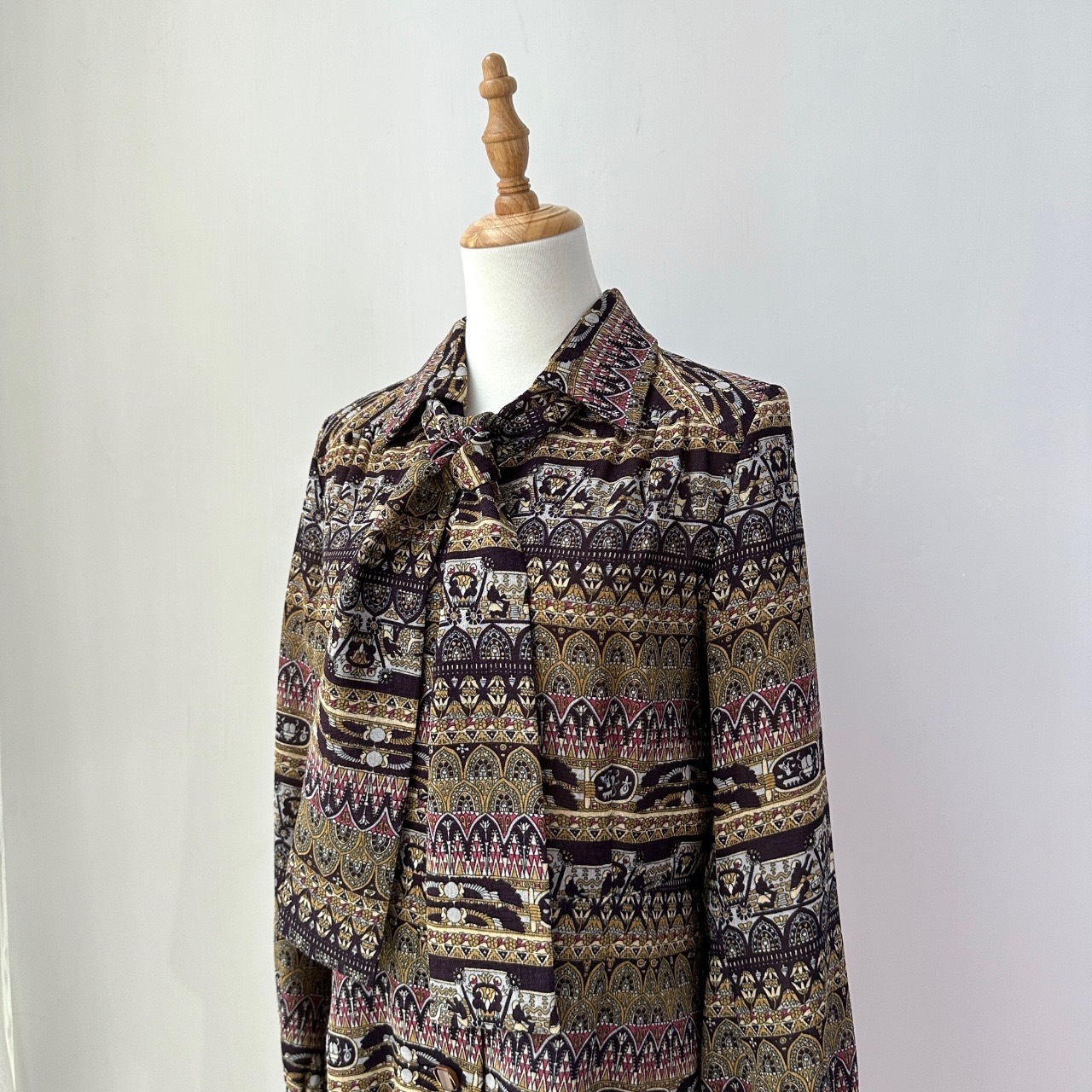 紫色古埃及壁畫圖騰長袖連身裙