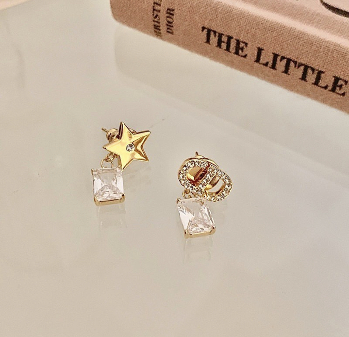 CD方水鑽 金星星後扣小耳墜
