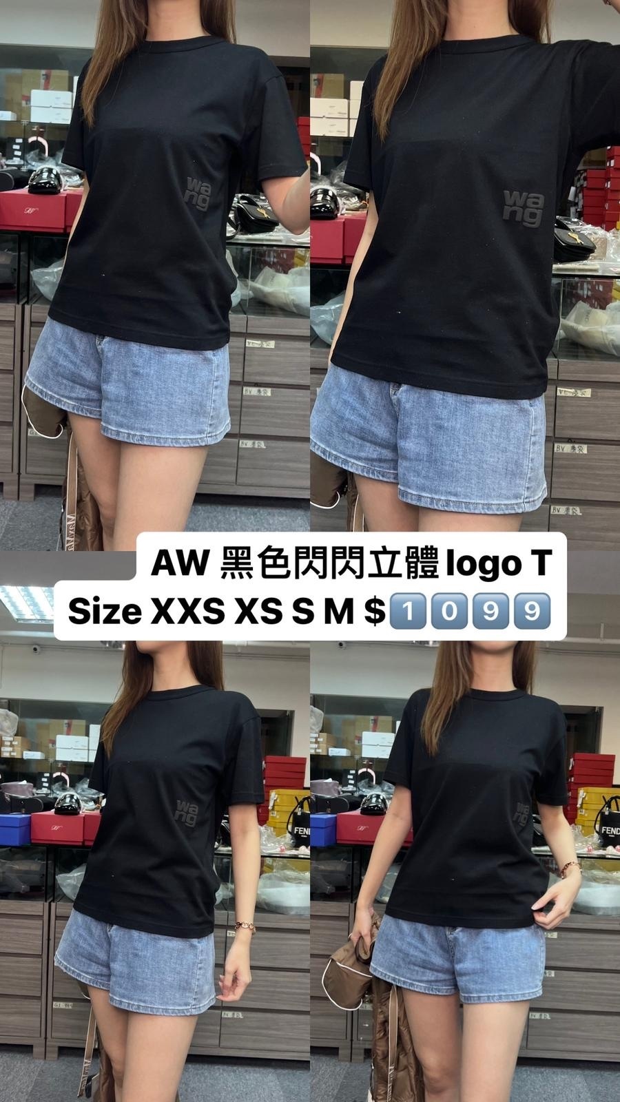 Alexander wang 黑色暗閃閃立體logo T  -M