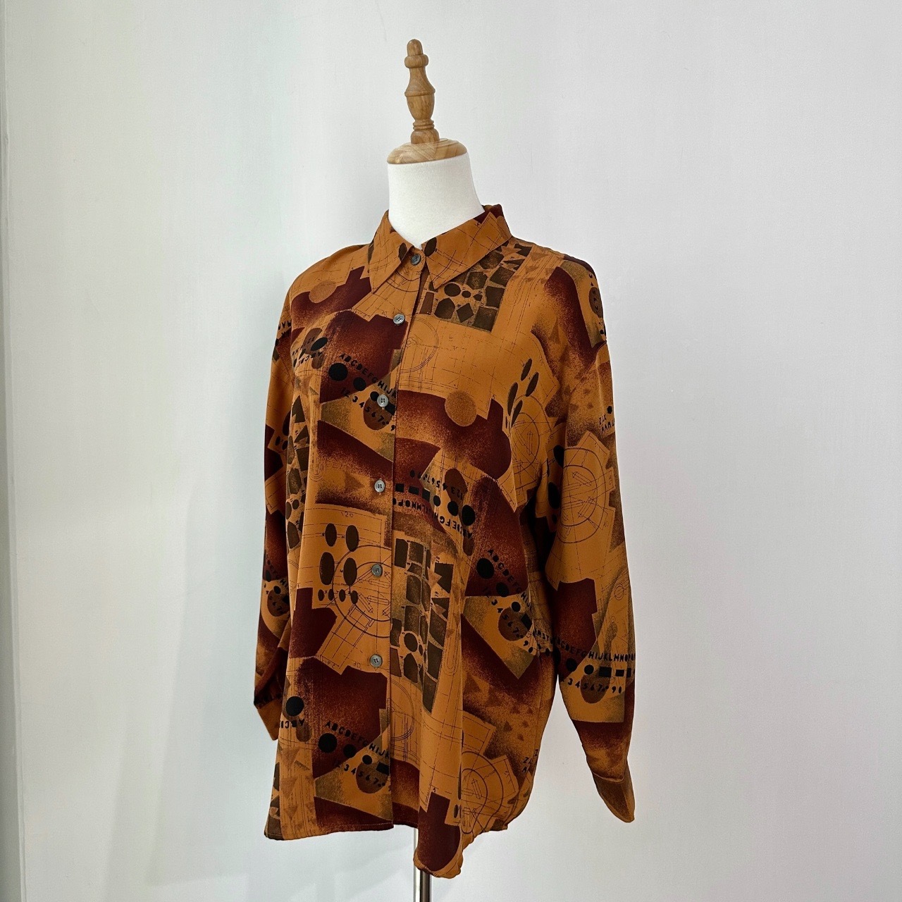 暗橙色學術研究圖案長袖上衣
