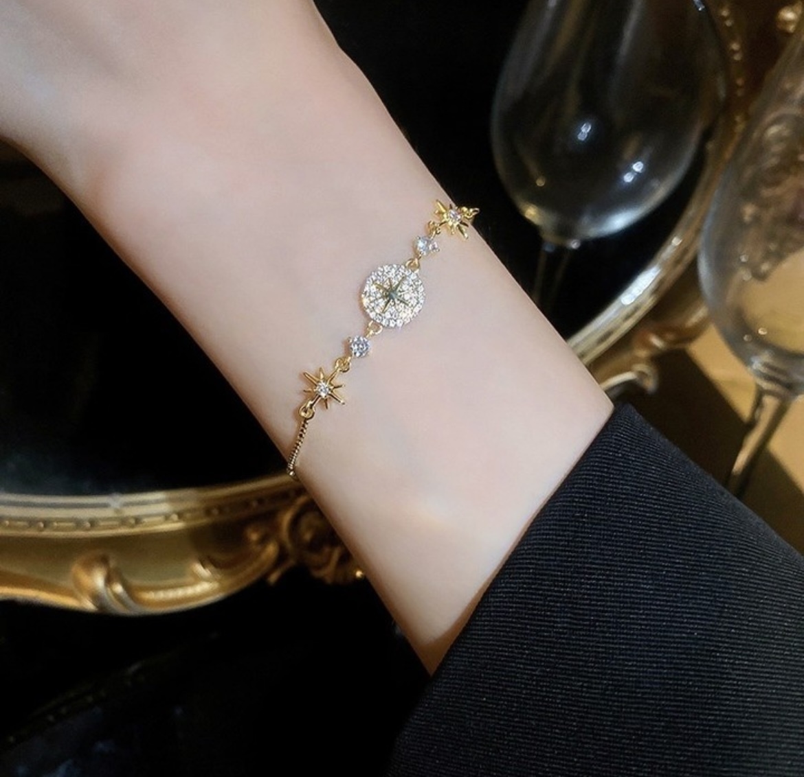 金鑽八芒星 金珠抽拉繩手鍊