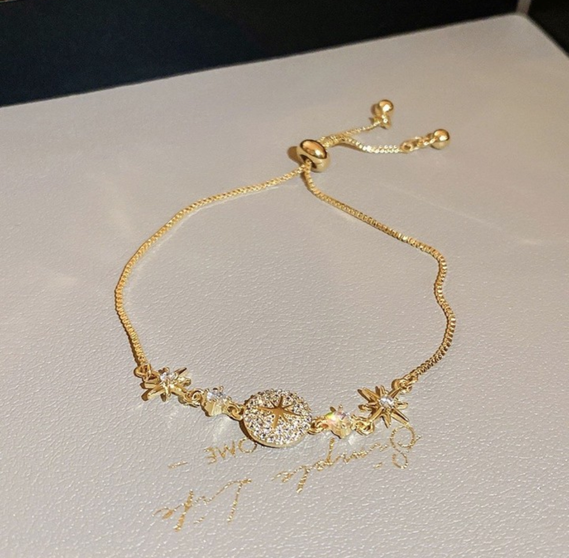 金鑽八芒星 金珠抽拉繩手鍊