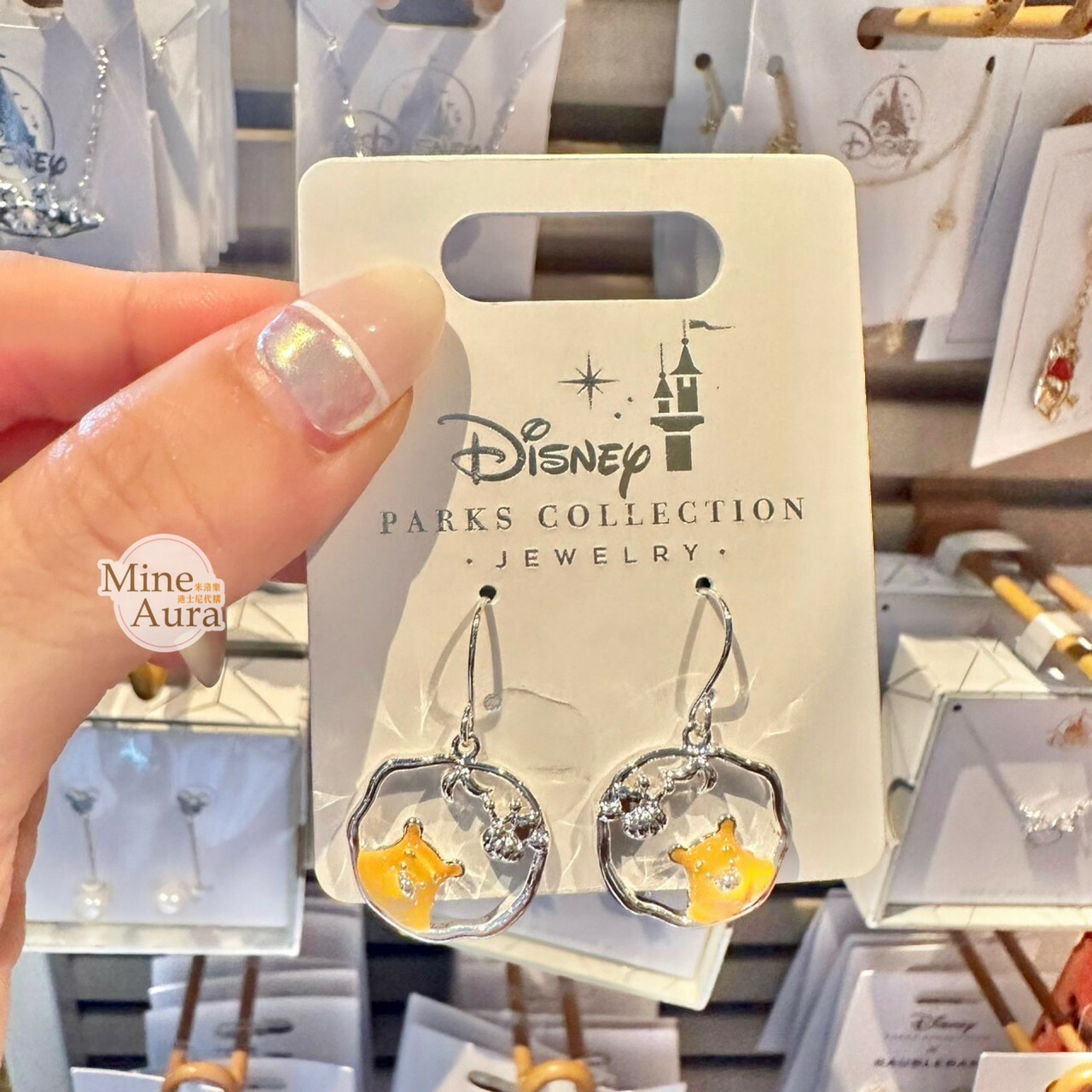 小熊維尼 Winnie the Pooh 黃色大頭 簍空造型 耳環 -香港迪士尼樂園