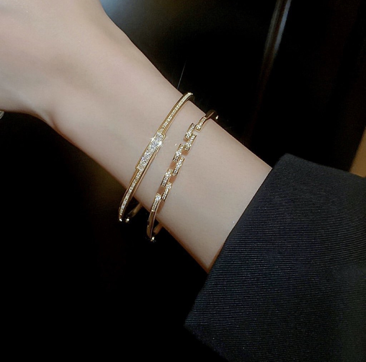 低奢極簡拼接金鑽 卡扣細手鐲系列