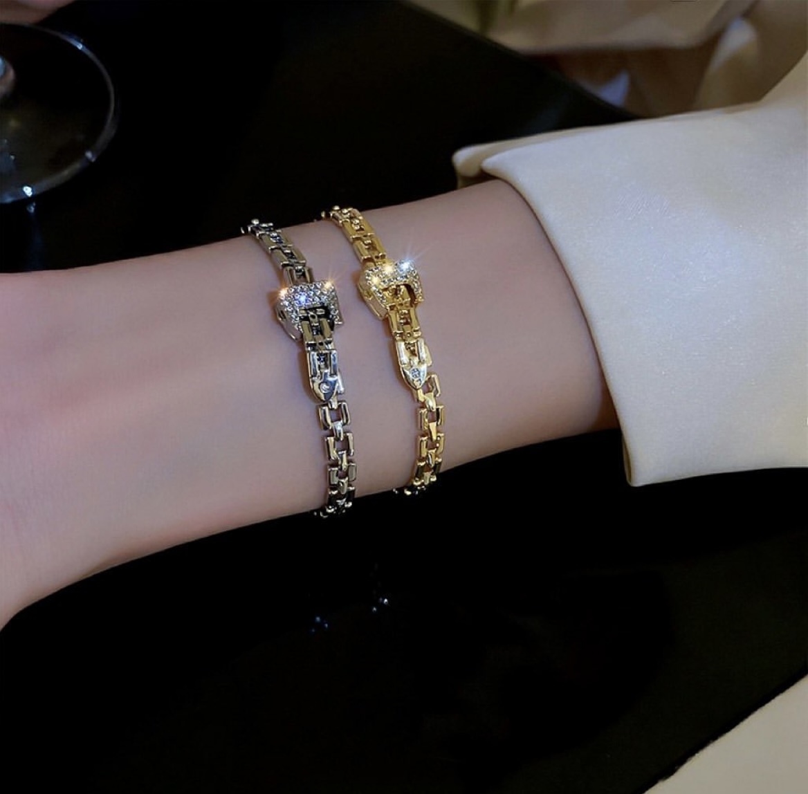 金銀鑽皮帶扣 設計款錶帶手鍊