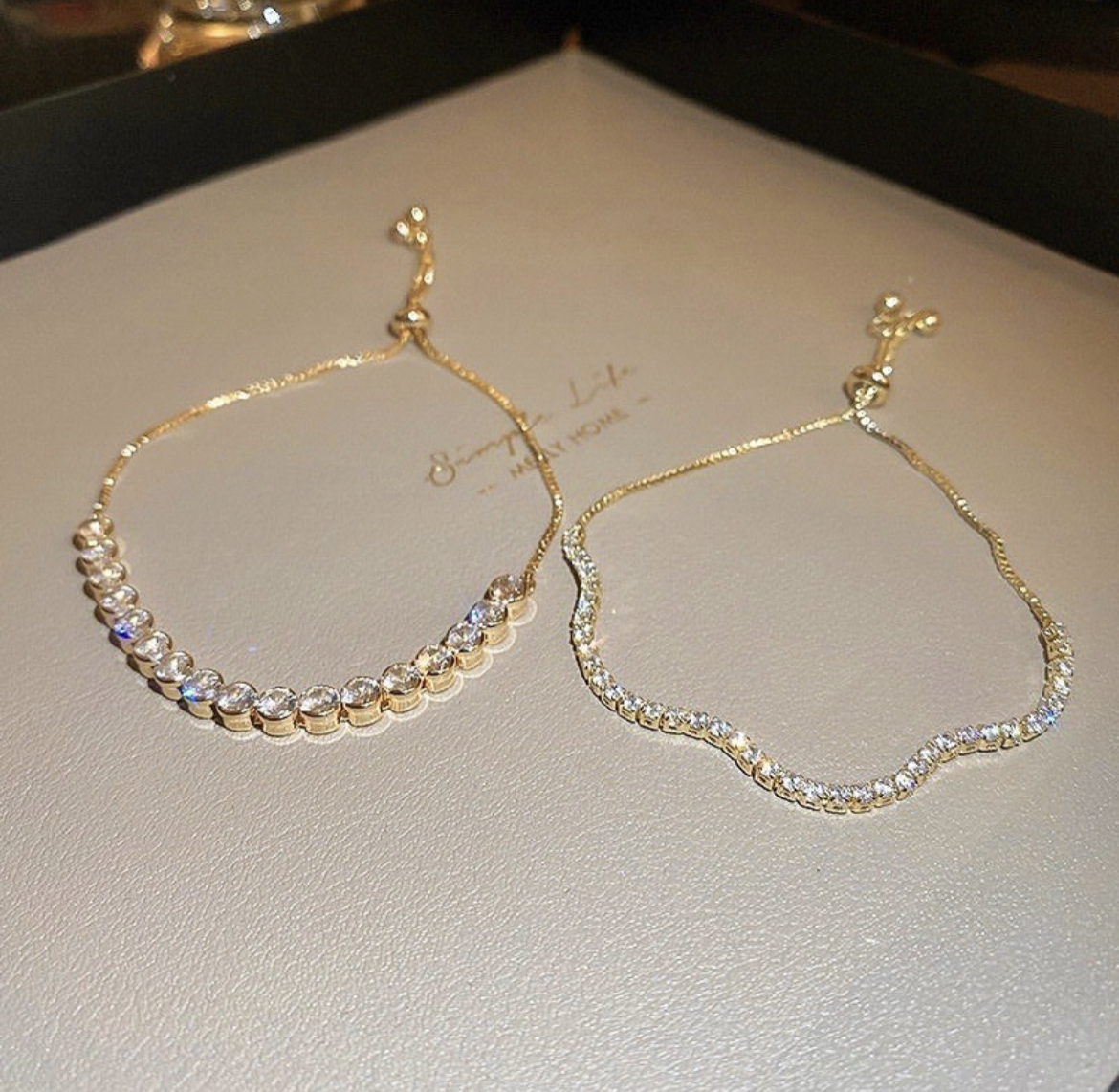 低奢金圓水鑽 波浪蛇骨抽拉手鍊系列