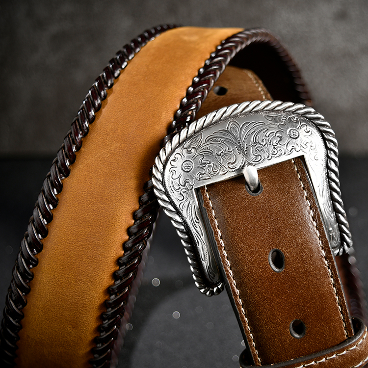 美國西部編織唐草紋 潮牌真皮皮帶-快速出貨