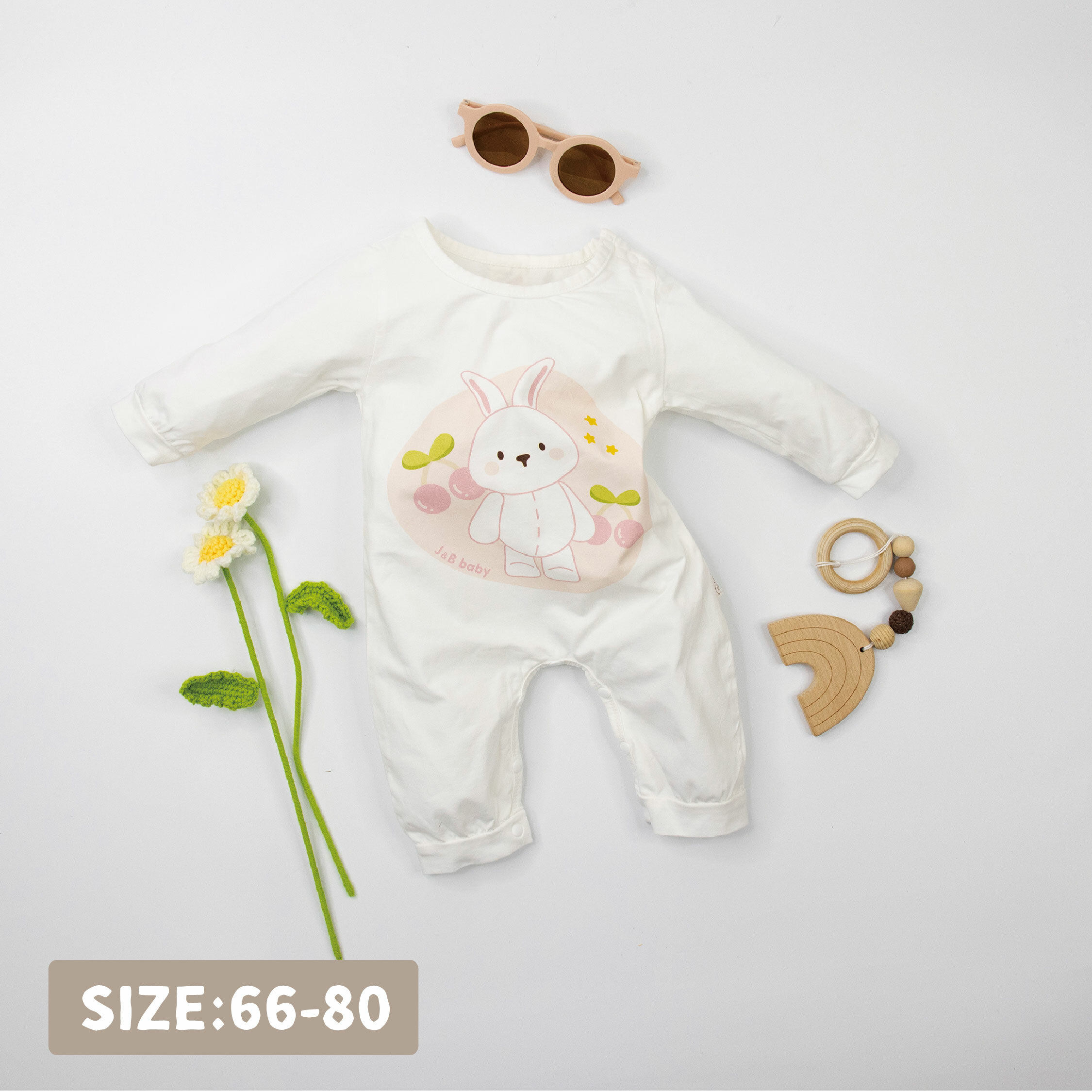 【JB1016】櫻桃兔兔。霜柔棉長袖連身衣/爬服