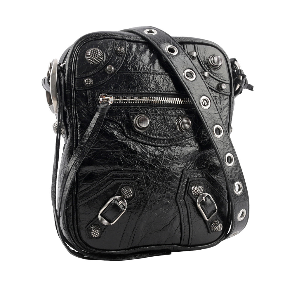 【BALENCIAGA】Le Cagole 銀釦小羊皮拉鍊方形斜背包