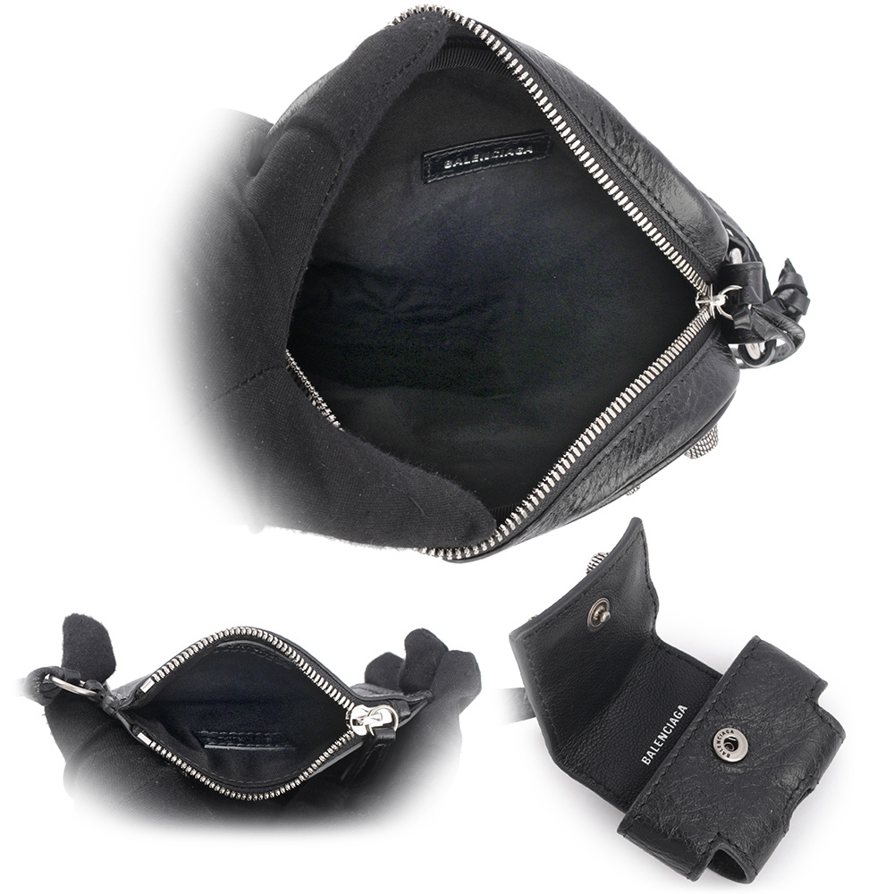 【BALENCIAGA】Le Cagole 銀釦小羊皮拉鍊方形斜背包(黑色) 719065 210KR 1000