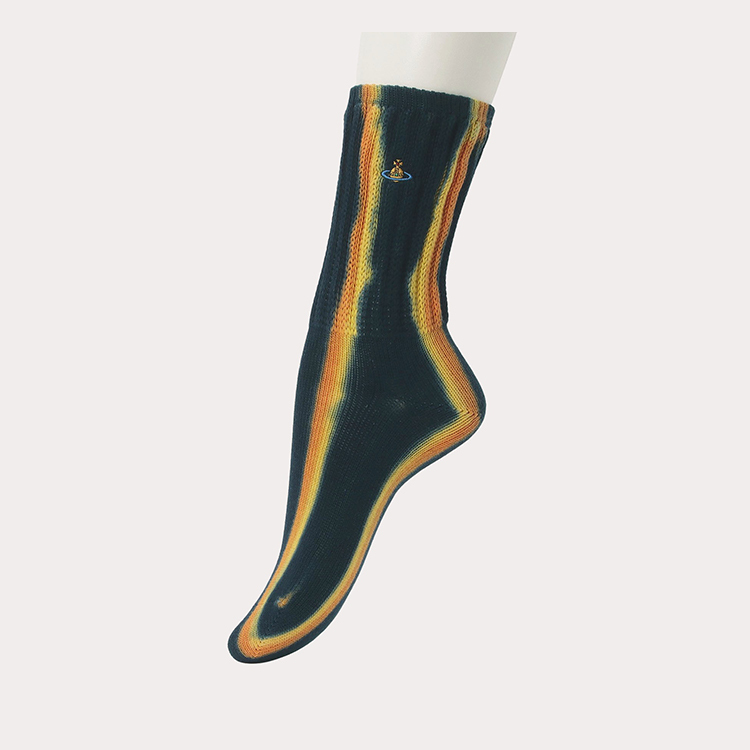 預購｜Vivienne Westwood 土星 Logo 條紋暈染中筒襪 深藍/黃