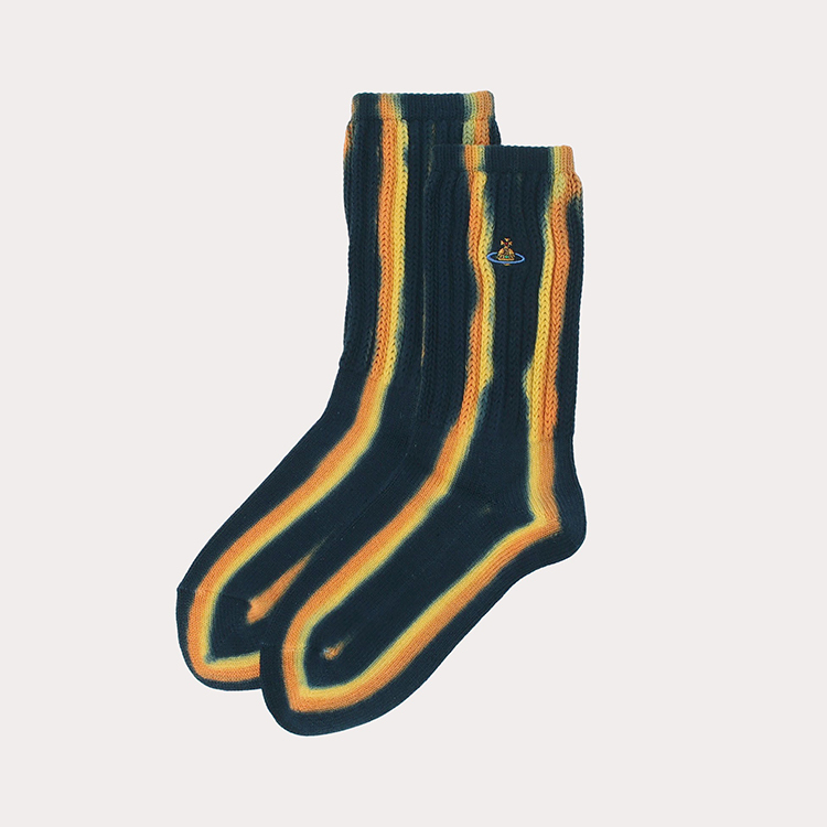 預購｜Vivienne Westwood 土星 Logo 條紋暈染中筒襪 深藍/黃