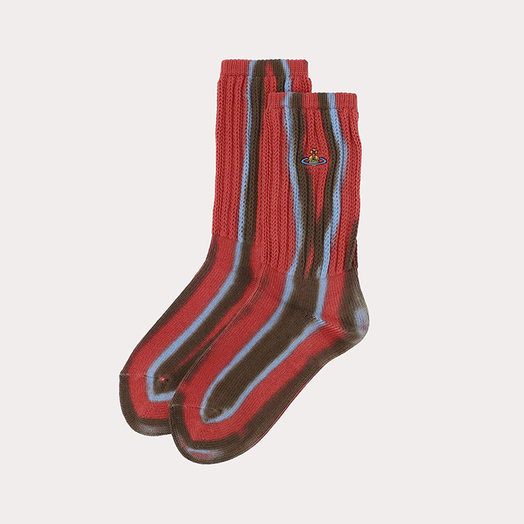 預購｜Vivienne Westwood 土星 Logo 條紋暈染中筒襪 紅/棕