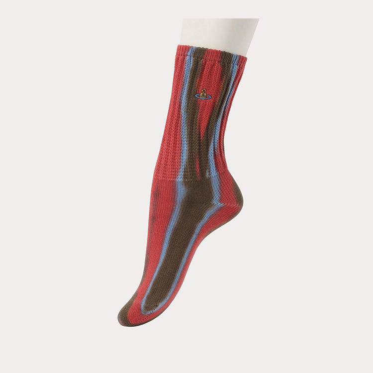預購｜Vivienne Westwood 土星 Logo 條紋暈染中筒襪 紅/棕