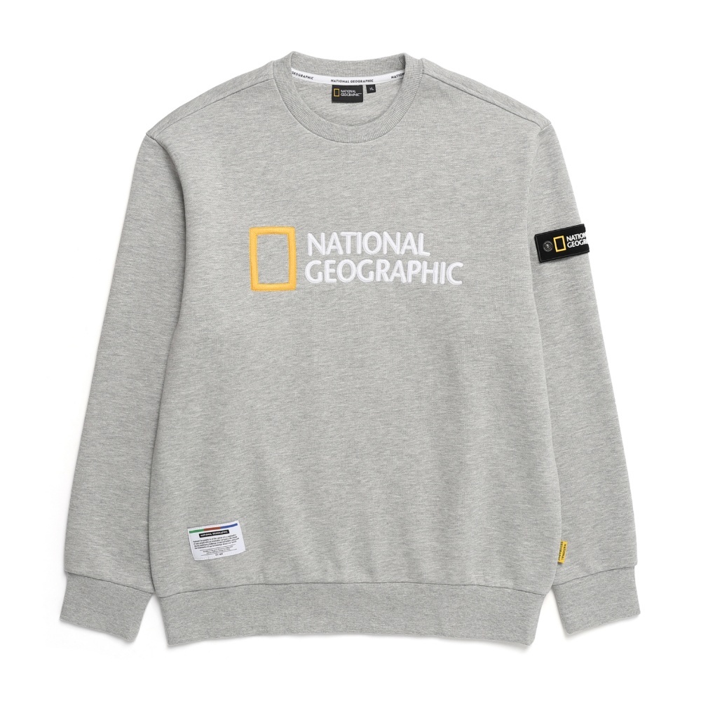 ★【NATIONAL GEOGRAPHIC】★POLYCARTER BIG LOGO SWEATSHIR.T★ Unisex POLICARTER Big LOGO Fleece Sweatshirt - M/GREY