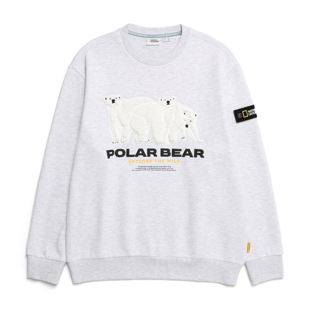 Unisex Polar Bear Graphic Fleece Sweatshirt M IVORY