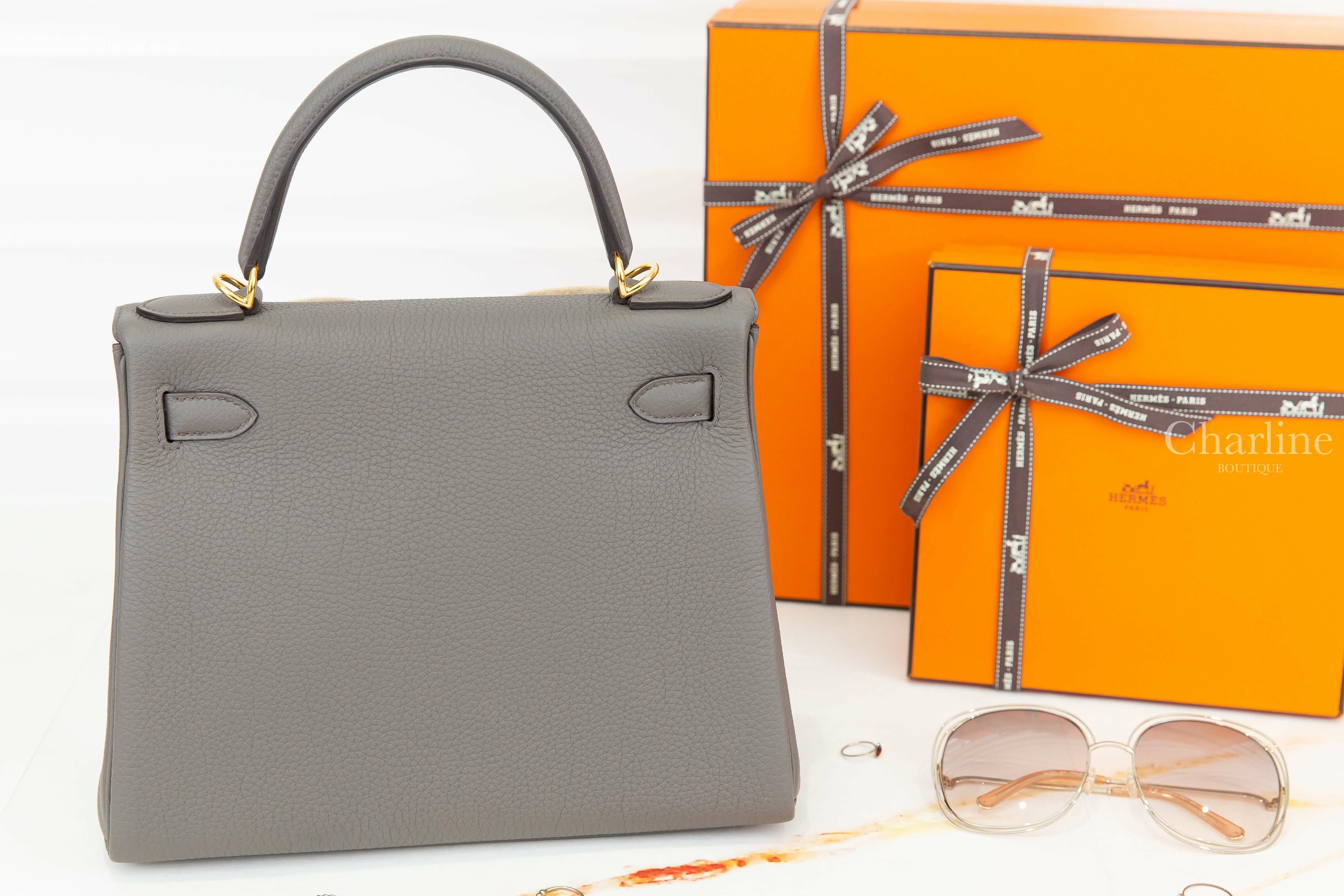 Hermès Kelly II 28cm 8F Etain Togo U刻錫器灰金釦凱莉包-Charline Boutique 精品代購