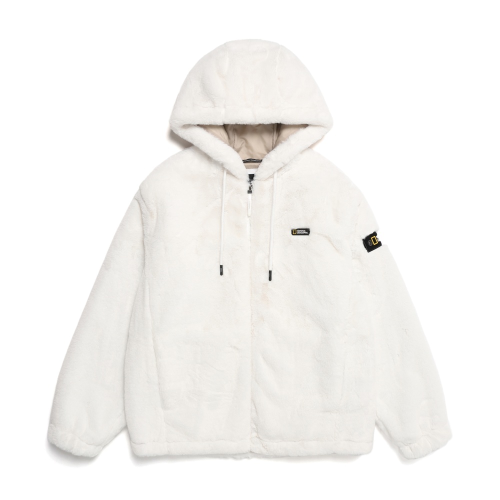 Unisex Faux Fur Hooded Jacket - WHITE