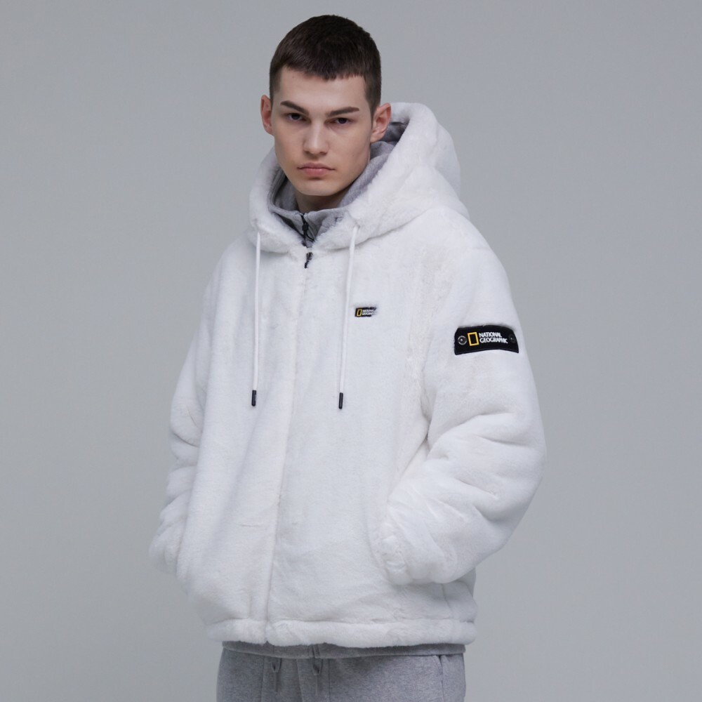 ジャケット・アウター EMBROIDERED FAUX FUR HOODED JACKET WHITE 25766508_55983069_600.jpg