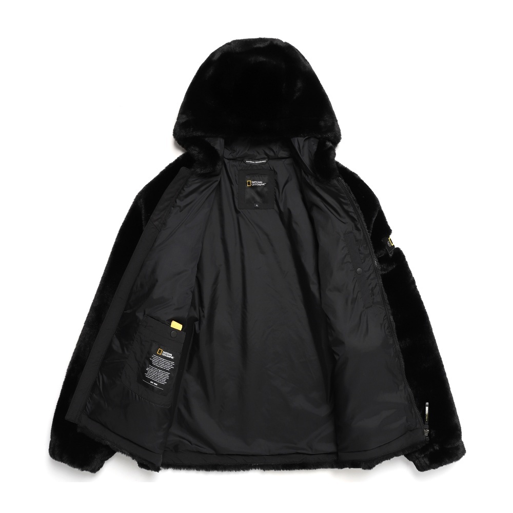 Unisex Faux Fur Hooded Jacket - CARBON BLACK