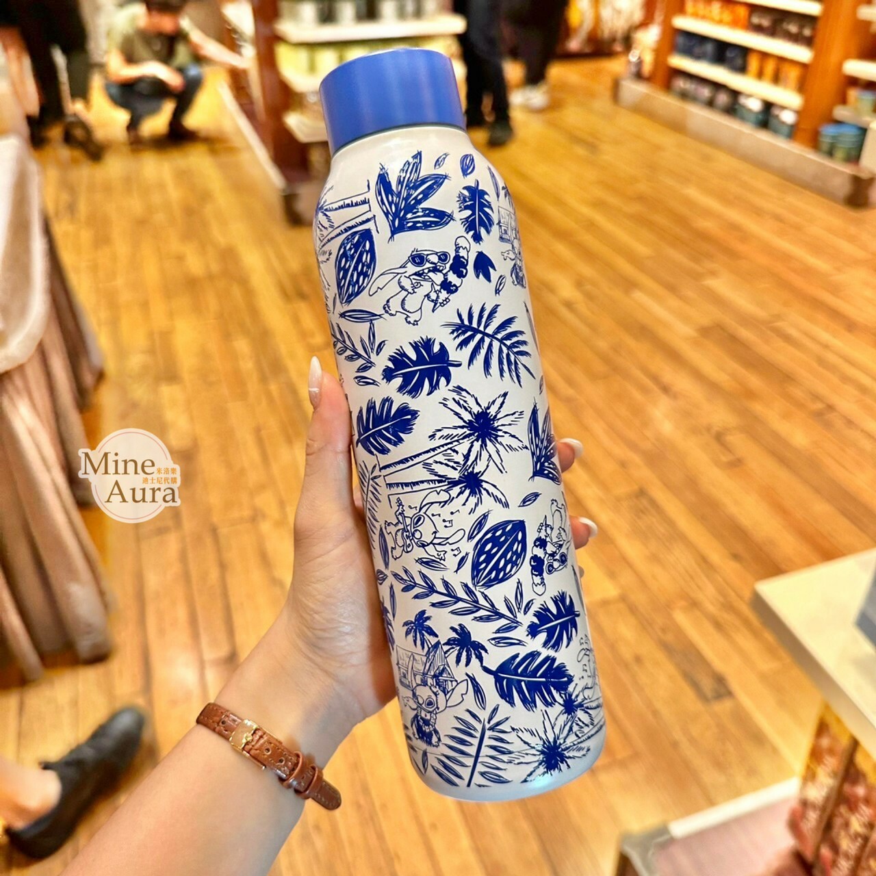 史迪奇 Stitch 滿版圖案 藍蓋白底 保溫 隨身 水壺 星際寶貝 Lilo & Stitch -香港迪士尼樂園