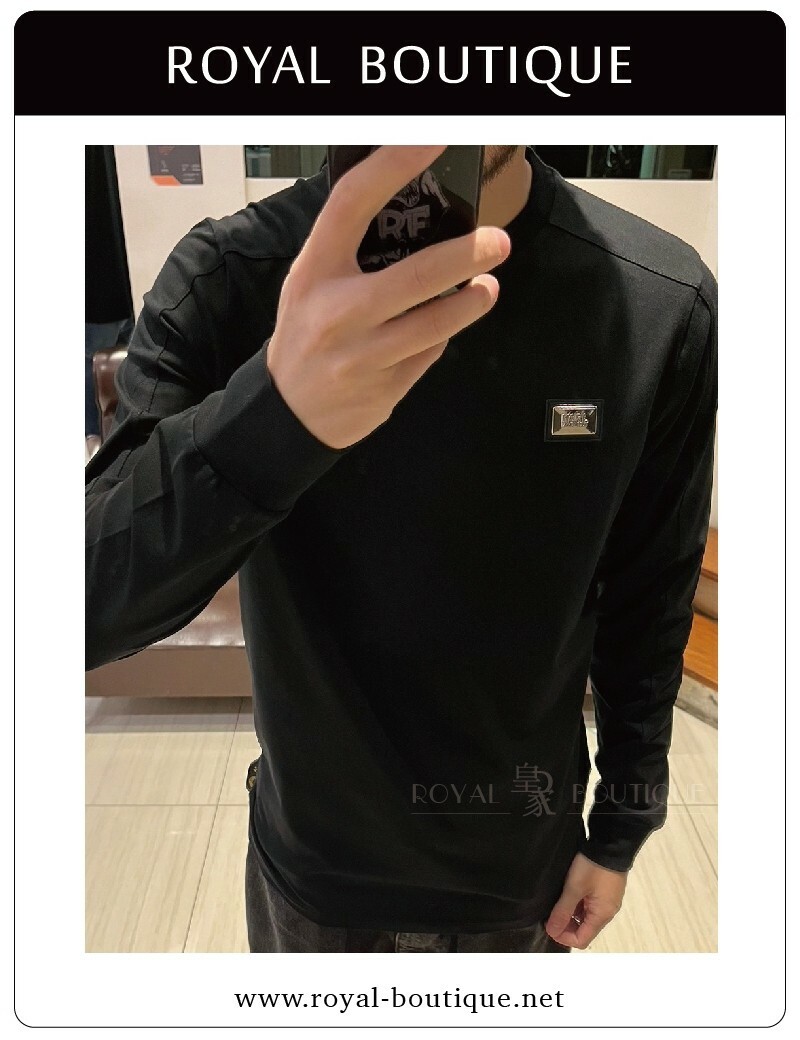 KARL LAGERFELD 卡爾 左胸小鐵牌LOGO素面薄長T