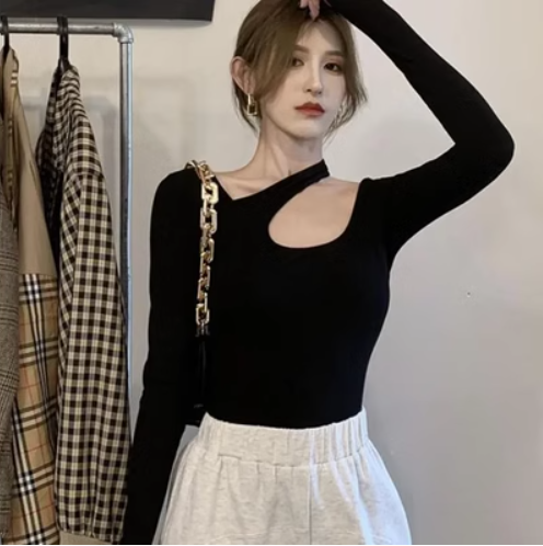 Halter neck long sleeve T-shirt base layer