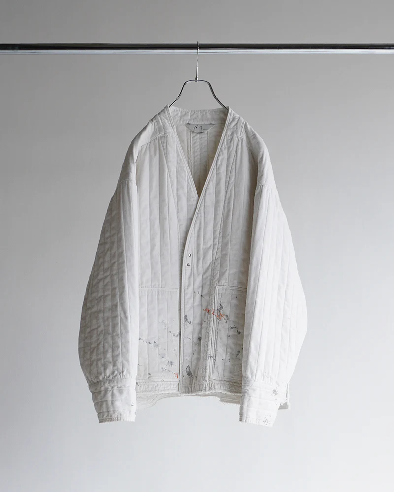 ANCELLM - PADDED QUILTING COLLARLESS JACKET / WHITE