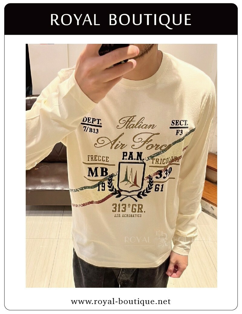 AERONAUTICA MILITARE 空軍 胸前草寫英字軍徽印刷薄長T