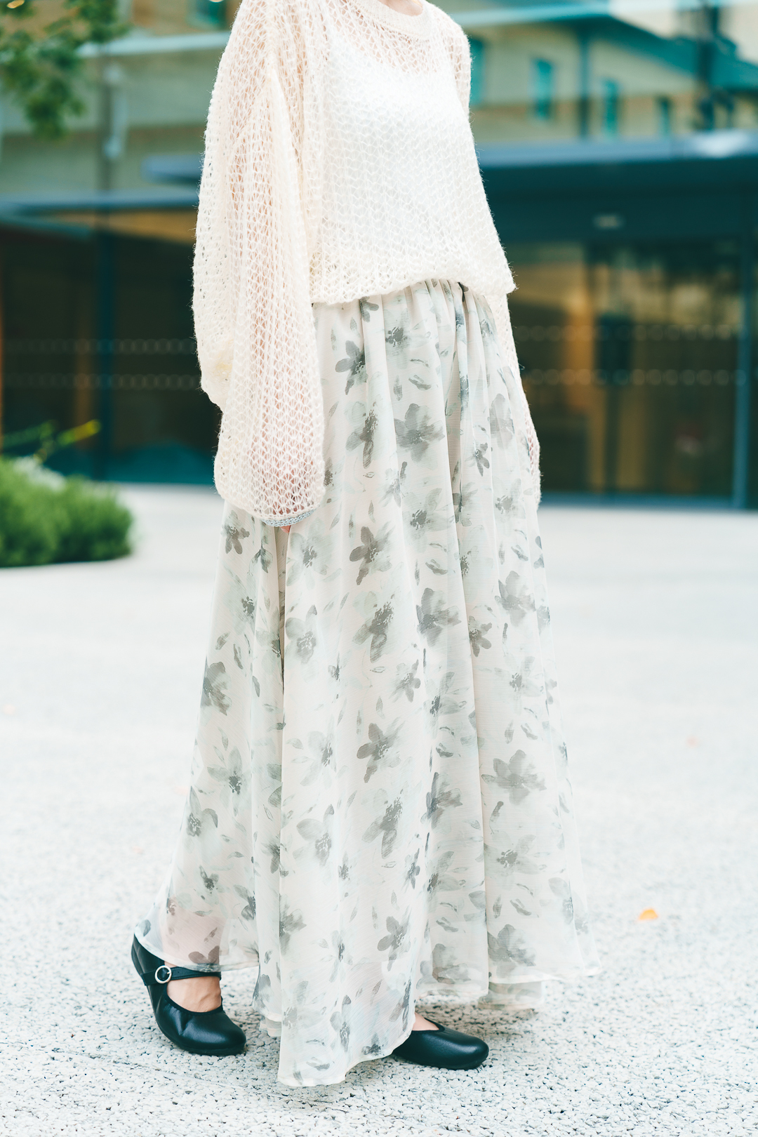 陌上花開！水墨花卉雪紡裙(兩色-銀河灰)