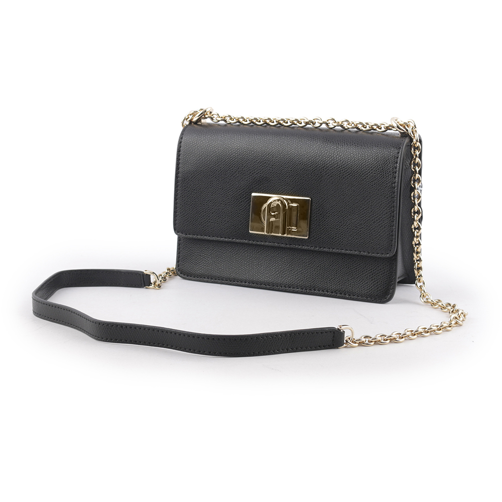 【FURLA】1927 拱門轉釦迷你翻蓋鏈帶二用包(黑色) BAFKACO ARE000 O6000