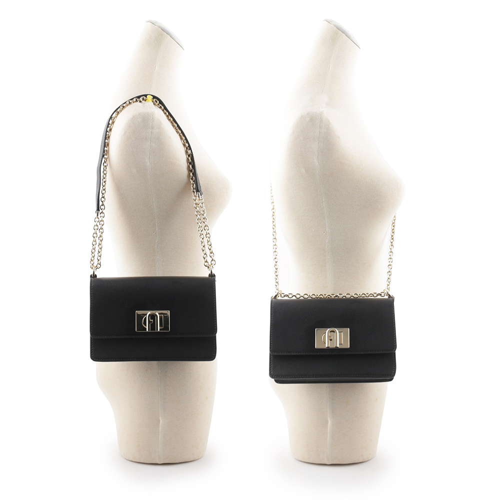 【FURLA】1927 拱門轉釦迷你翻蓋鏈帶二用包(黑色) BAFKACO ARE000 O6000