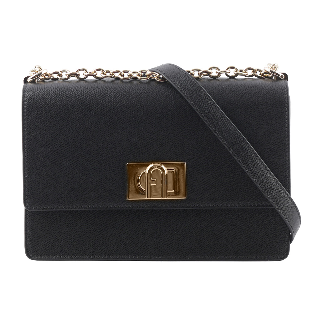 【FURLA】1927 拱門轉釦小款翻蓋鏈帶二用包