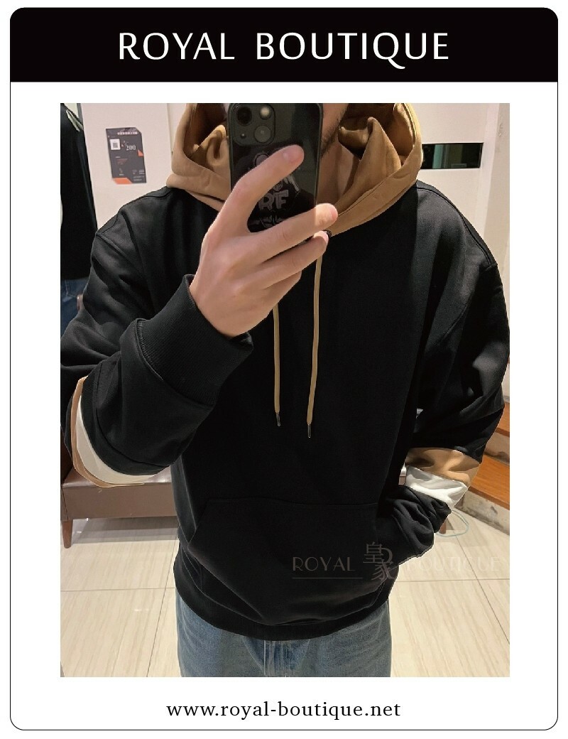 BOSS 三色拼接連帽T