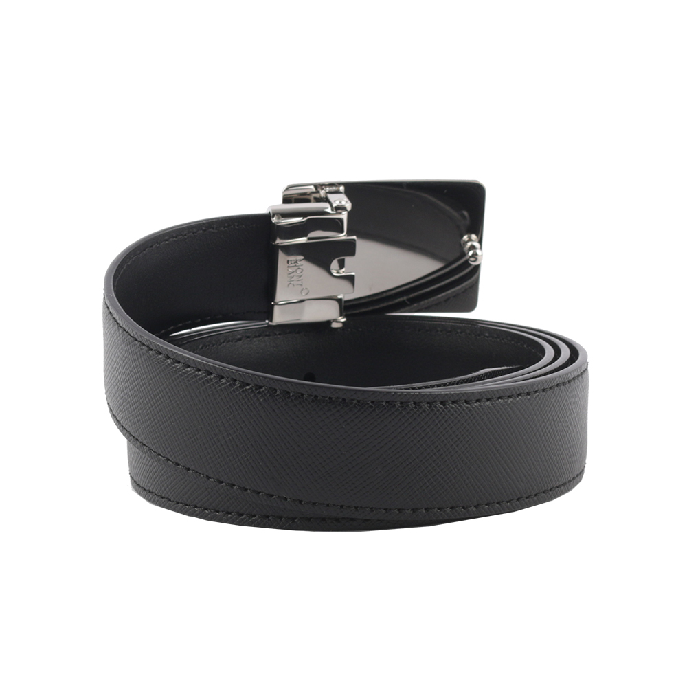 【MONTBLANC 萬寶龍】銀框方形搭扣防刮皮革寬3cm 皮帶(黑色) 114421