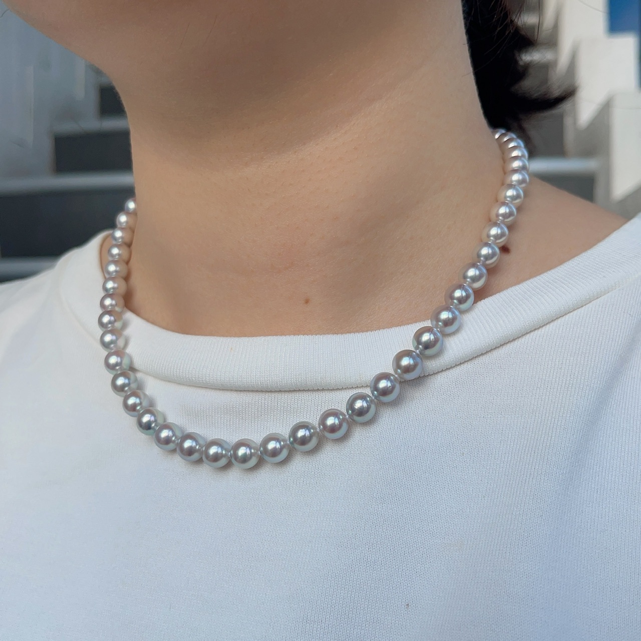 日本天然銀藍色Akoya項鏈 (7.5-8mm)