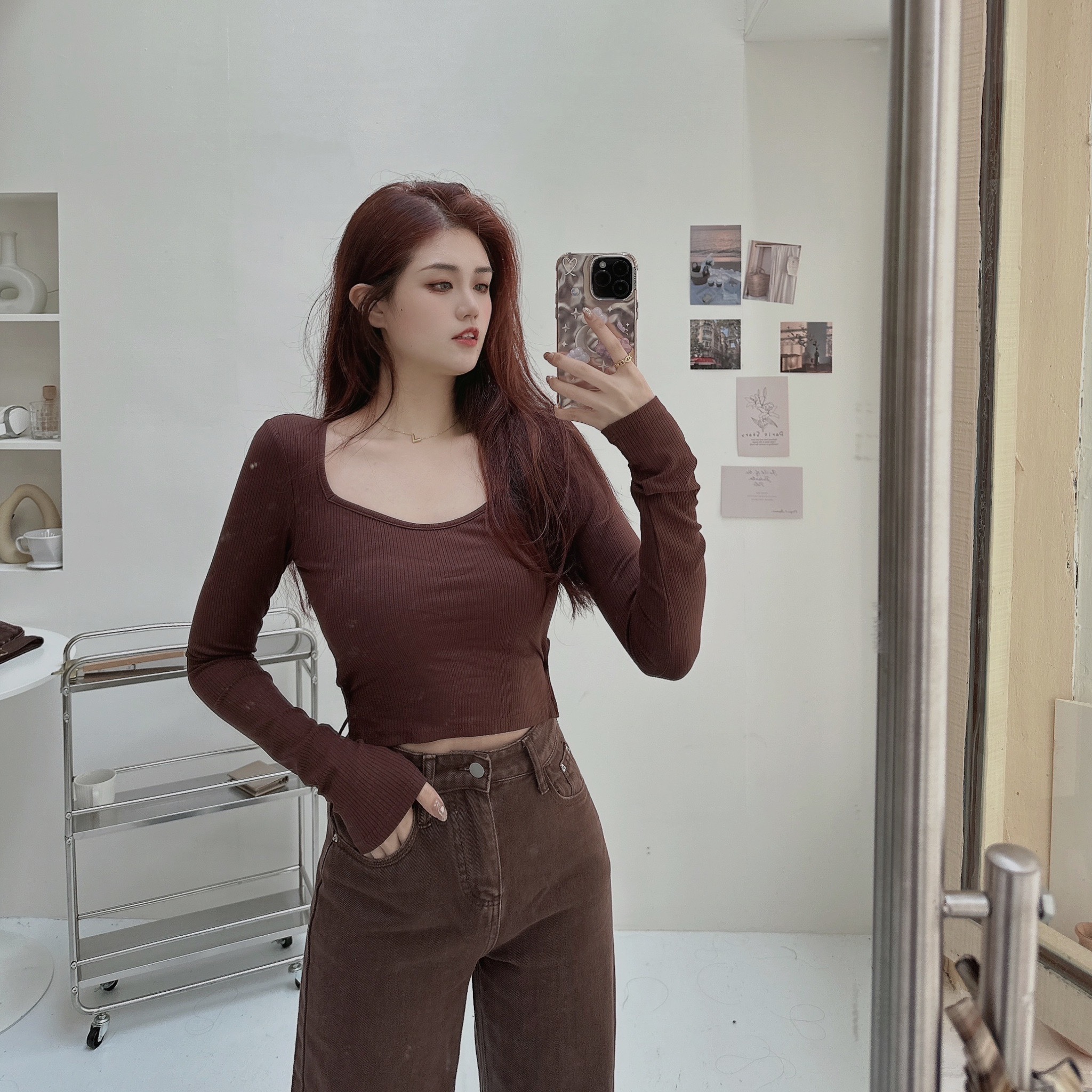 五角領後綁腰胸墊上衣/三色