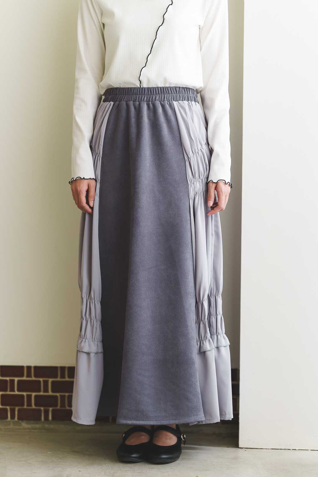 秋冬序曲！剪裁撞色半身裙(三色-寧靜灰)