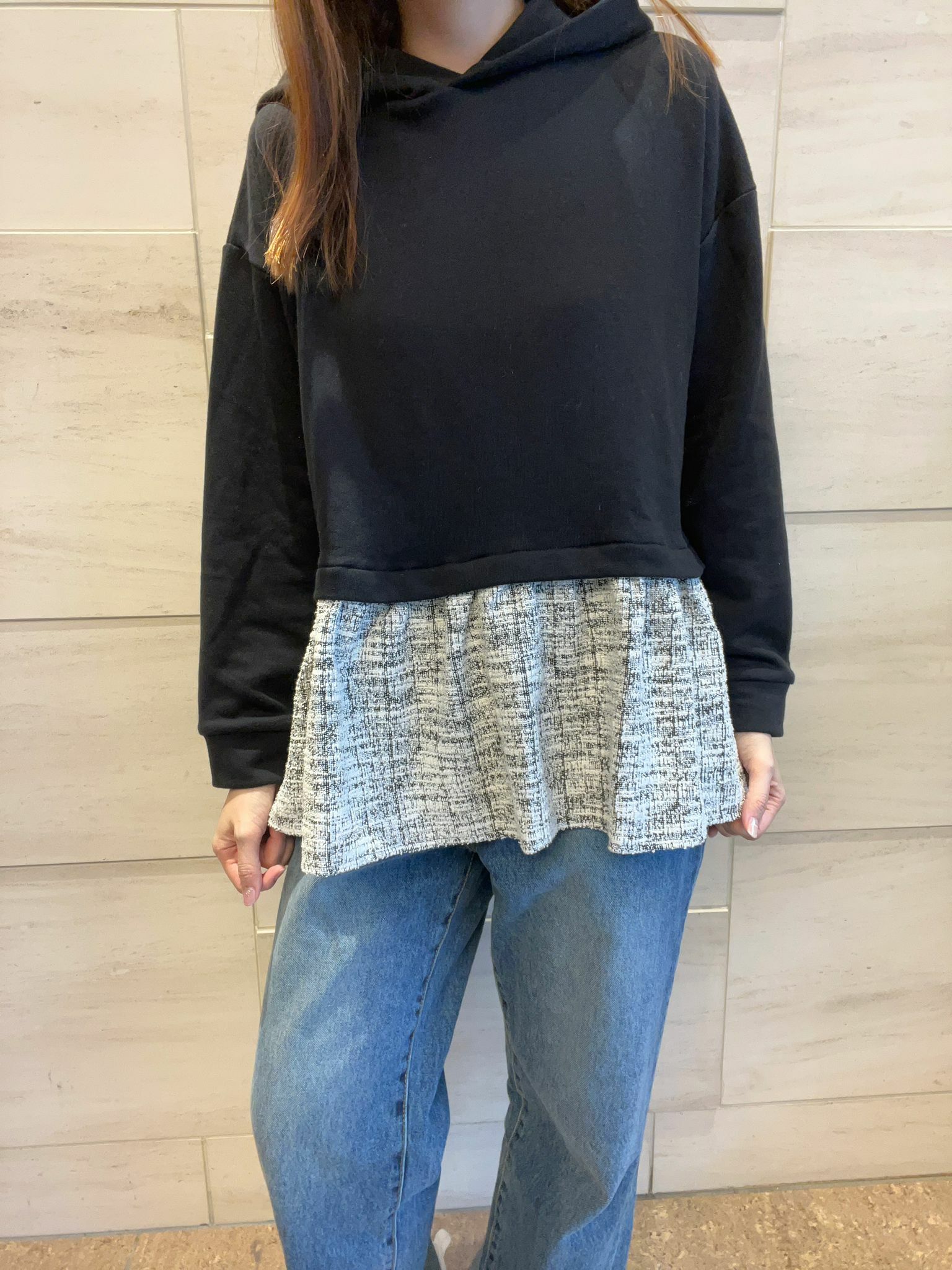 OT 拼布格仔有帽 TOP