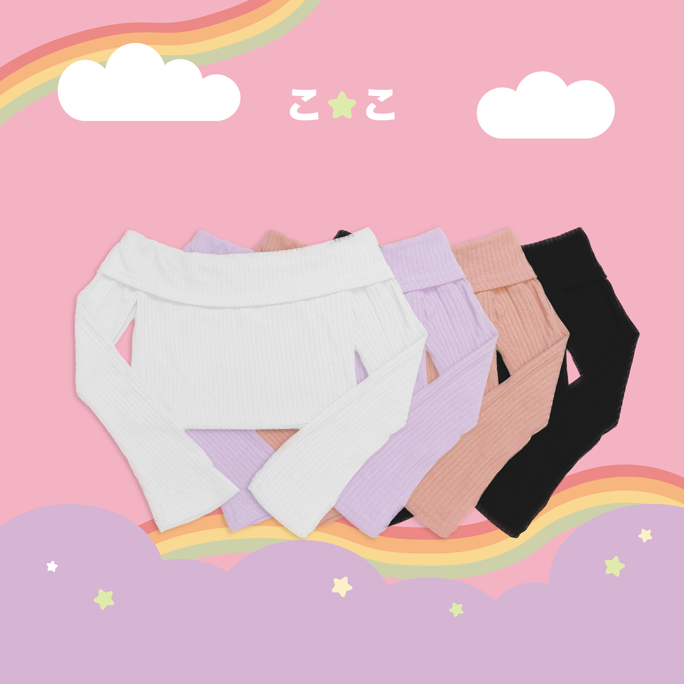 こ♡こ 翻領一字肩造型短款上衣