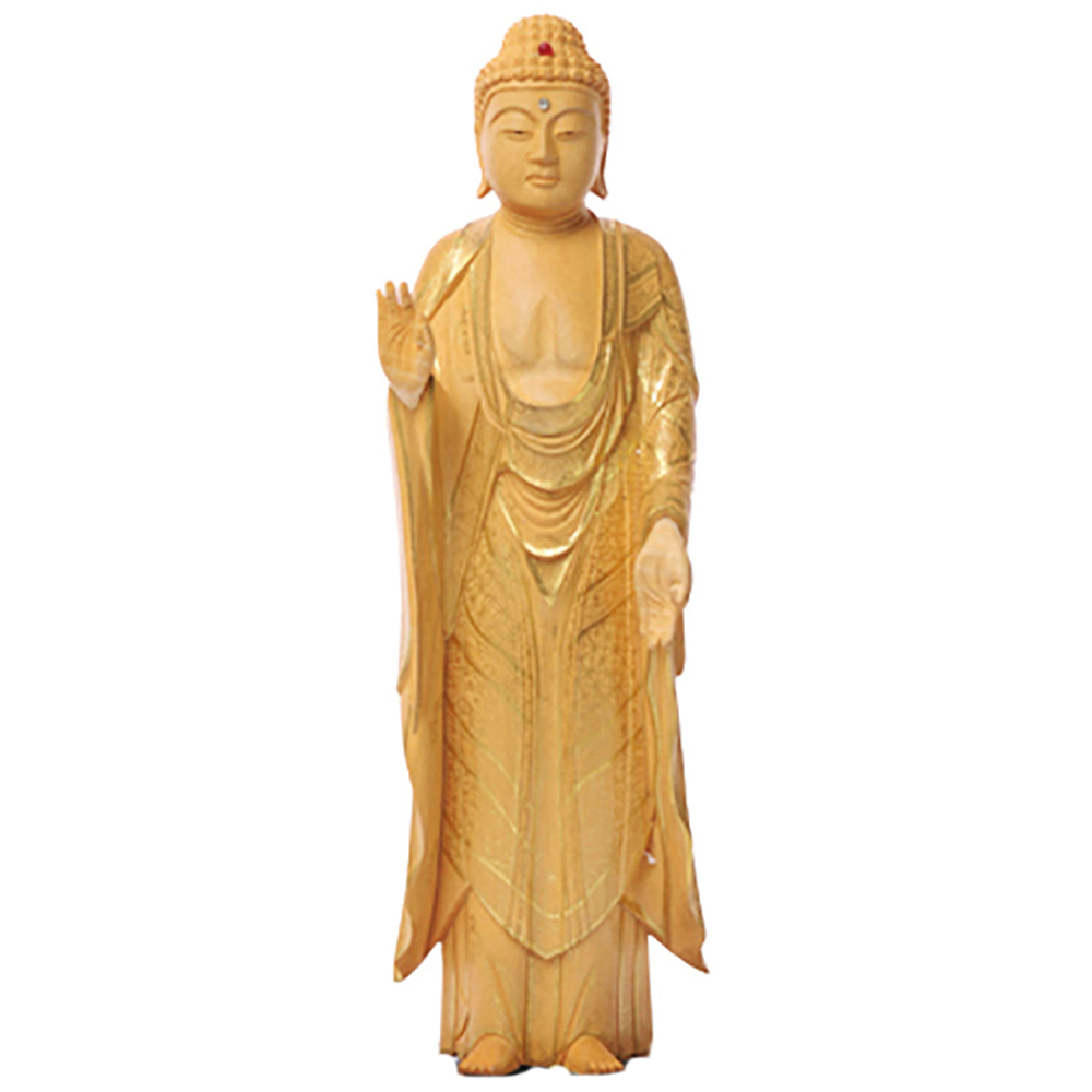 阿彌陀佛{黃楊木}手繪描金 佛像20公分【十方】135779