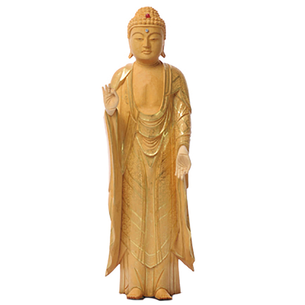 阿彌陀佛{黃楊木}手繪描金佛像20公分【十方】135780