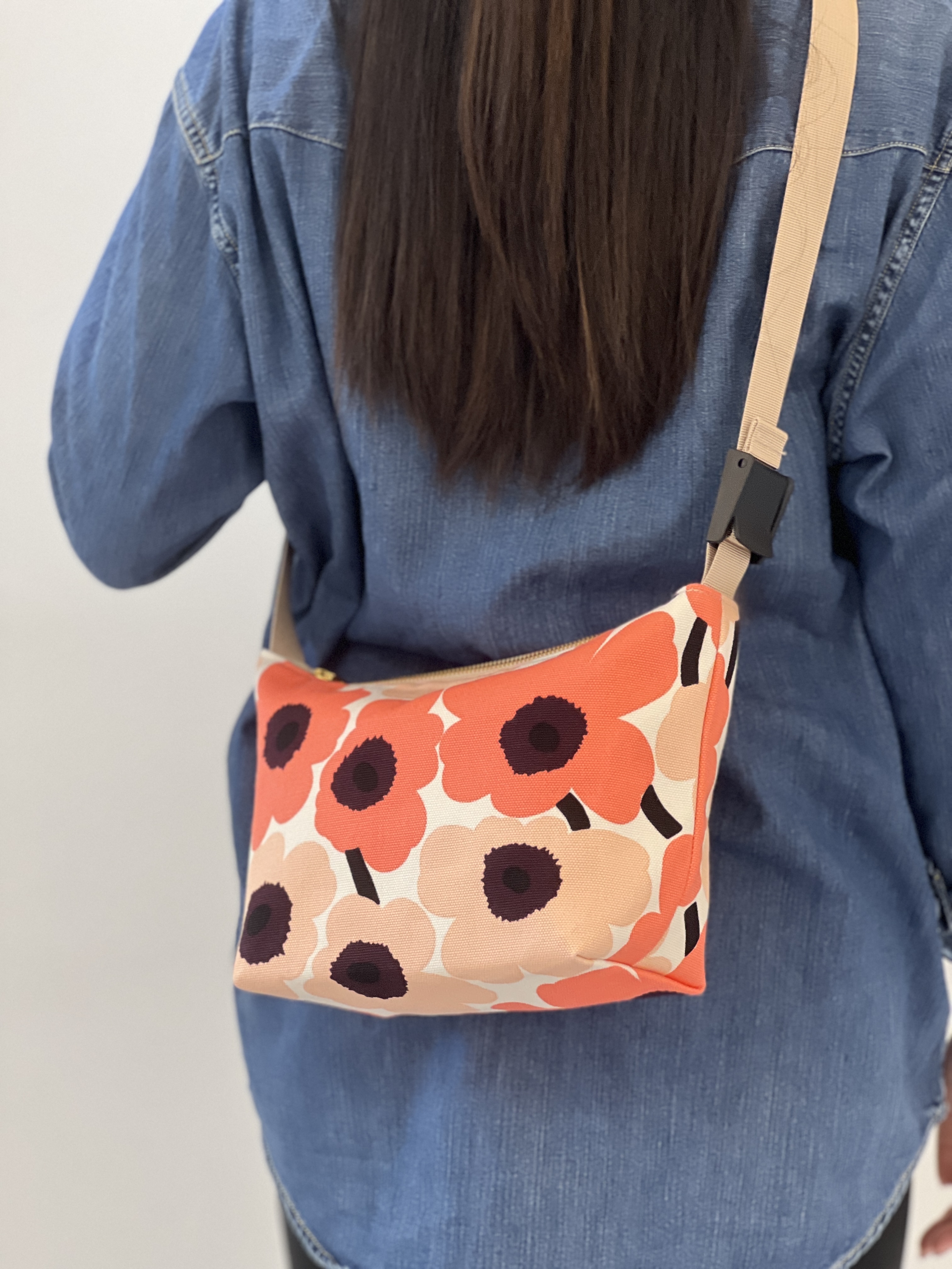 Em’s essential shoulder bag | small size | marimekko canvas fabric | orange x pink  x burgundy 細花