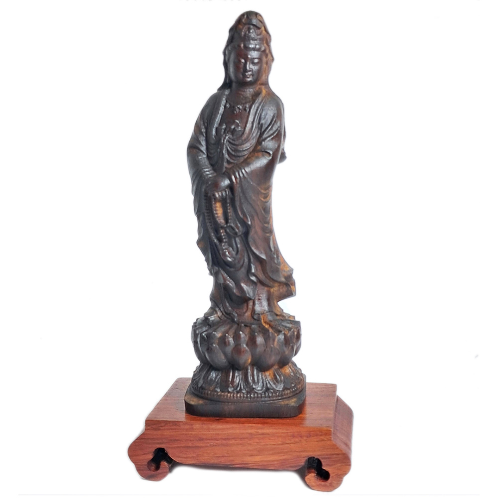 白衣觀音大士{土沉木雕}14公分【十方】152230