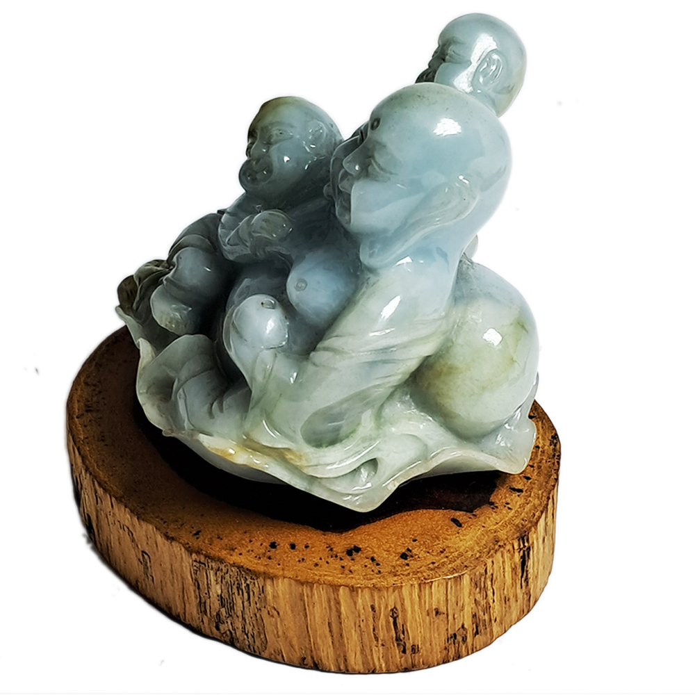 彌勒佛+善財童子{湖青綠}玉擺件7公分【十方】117207