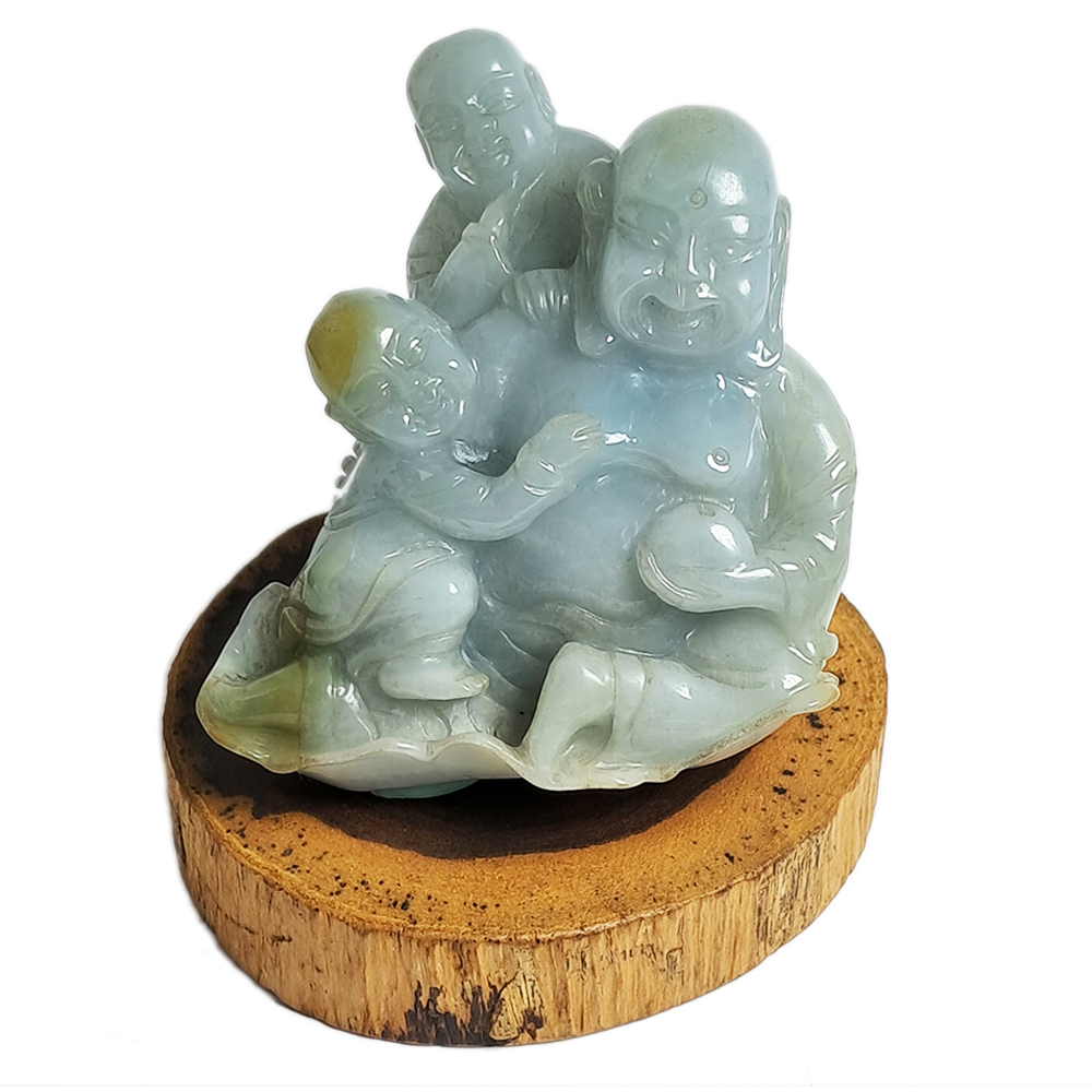 彌勒佛+善財童子{湖青綠}玉擺件7公分【十方】117207