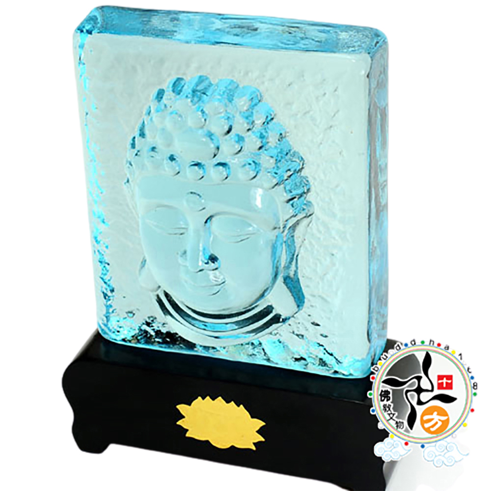 碧琉璃佛首&木座 精品擺件17公分【十方】124973